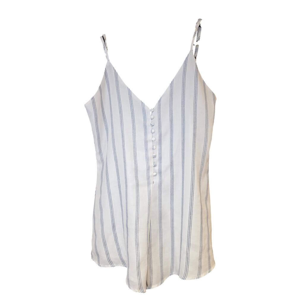 Tobi, euc, white and blue striped button up romper,‎ spaghetti straps sz SP